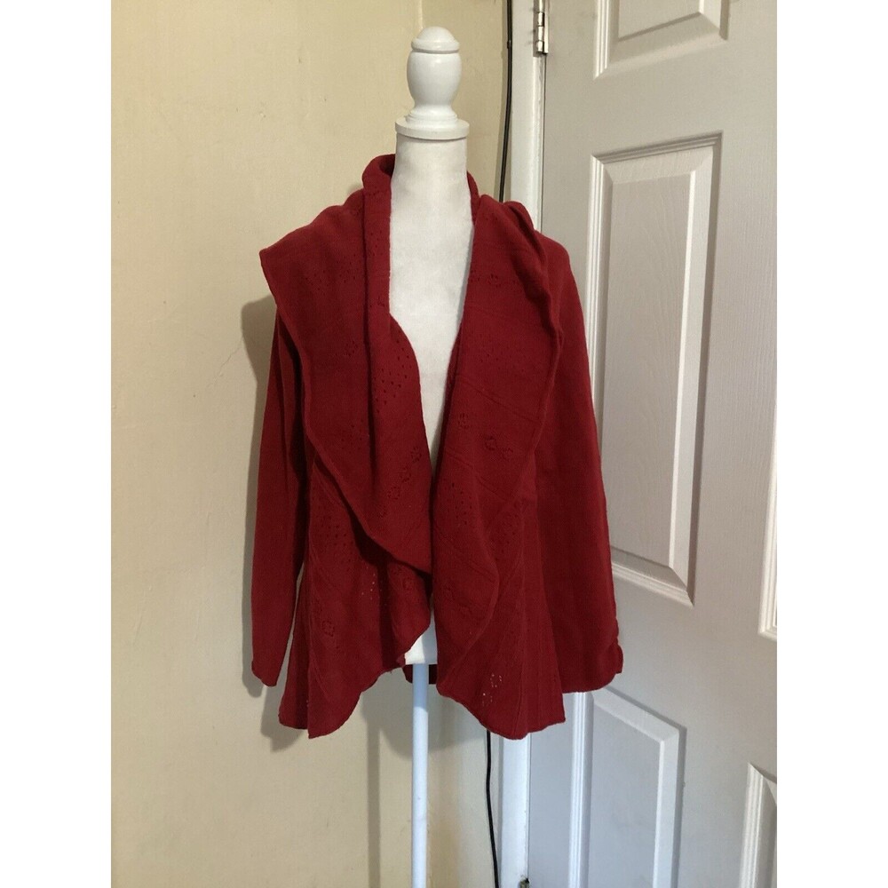 Knitted & Knotted Red Eyelet Collared Open Knit Sweater Wool Blend L